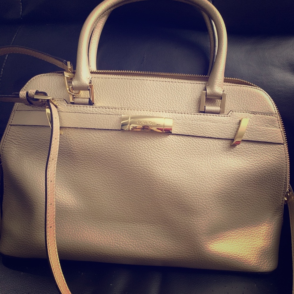 Gold Satchel bag. Genuine leather